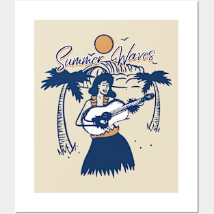 Guitar lover girl in summer Posters and Art